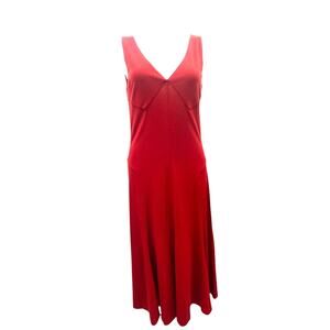 Lauren Ralph Lauren Red V Neck Sleeveless Midi Swing Dress Women Sz L